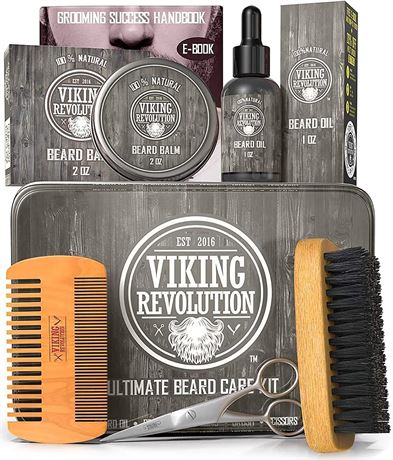 Viking Revolution Ultimate Beard Grooming Kit with Brush, Balm, Oil & Scissors