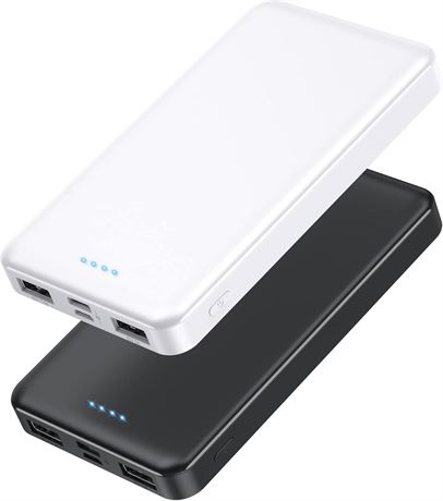 2 Pack 10000mAh Portable Charger, Ultra-Slim, USB-C Input & Dual USB Output