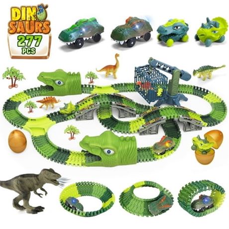 Flooyes Dinosaur World Race Car Track Toy, Flexible Dino Tracks for Kids 3-8