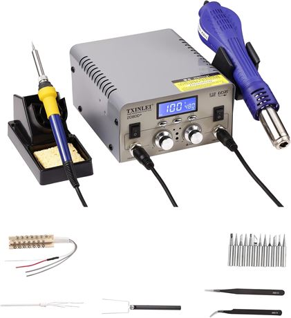 Station 2080D+ 110 V 2 en 1, 680 W, LCD, air chaud, fer   souder, USB/CC