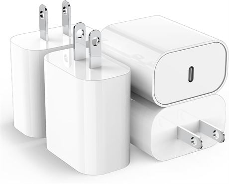 Chargeur USB-C 20W 4 Pack iPhone 15/16/17 Fast PD Blanc