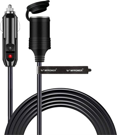 Cigarette Lighter Extension Cord 10ft, 8A, Copper Core, 12V/24V DC Plug