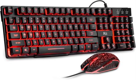 Rii Primer Gaming Keyboard & Mouse Combo, USB Keyboard & Optical Mouse (RGB)