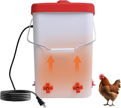 Heated Chicken Waterer 3Gal Thermostatically Controlled Water 4 Nipples