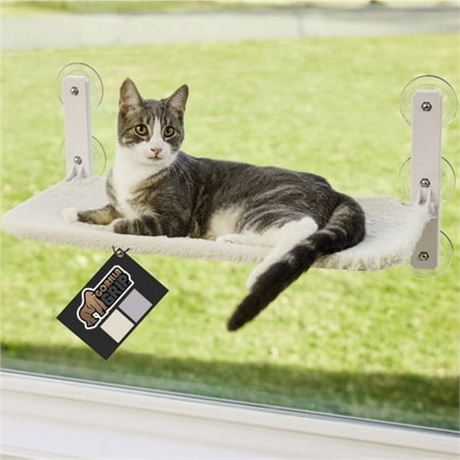 GORILLA GRIP Cat Window Perch Foldable Hammock with Washable Cover, 30lbs, Beige
