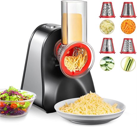 FOHERE Electric Cheese Grater with 4 Cones, One-Touch Control, 150W