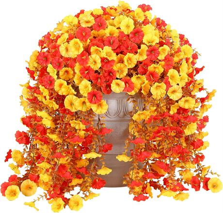 Alupssuc 4PCS UV Resistant Artificial Fall Mums, Outdoor Hanging Flowers