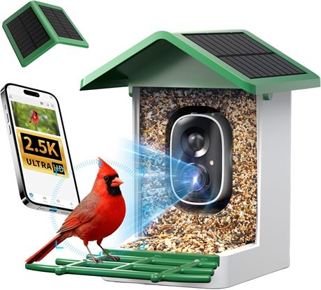 isYoung Bird Feeder Camera 2.5K AI 16k+ Birds Solar Motion Detection IP65