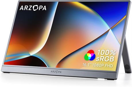 ARZOPA Z1C Moniteur portable 16,1" FHD avec b quille 100% sRGB IPS Gris