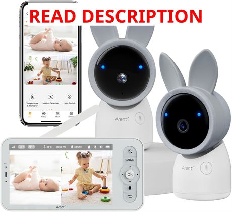 ARENTI Baby Monitor 2 Cameras, 3MP, 5-inch LCD, App Control, Night Vision