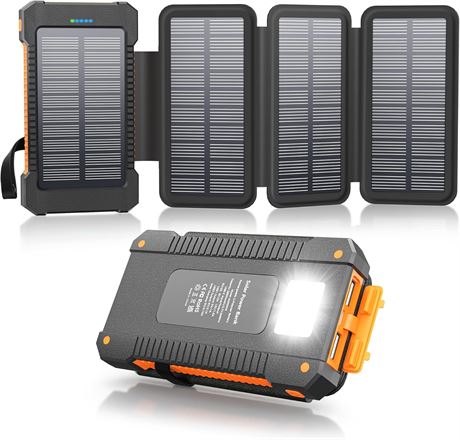 38800mAh Solar Power Bank with 4 Panels, USB-C Fast Charge, Waterproof