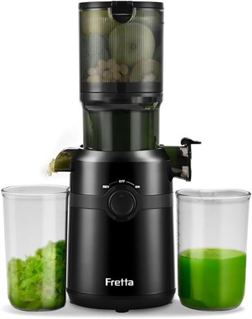 Fretta Cold Press Juicer with 4.25" Feed Chute, High Yield, BPA-Free, Black