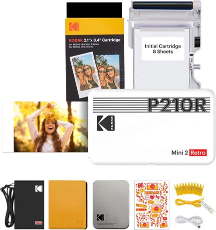 KODAK Mini 2 Retro 4PASS Printer 2.1x3.4 + 38 Sheets White