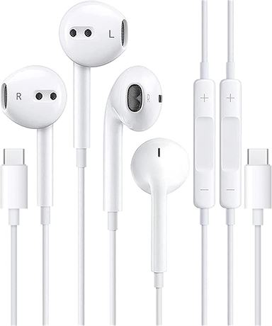 2 Pack USB C Headphones Earbuds with Mic Volume Control for iPhone Pixel