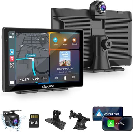 CARPURIDE W905 9" CarPlay Android Auto 4K Dash Cam Backup GPS Siri Bluetooth