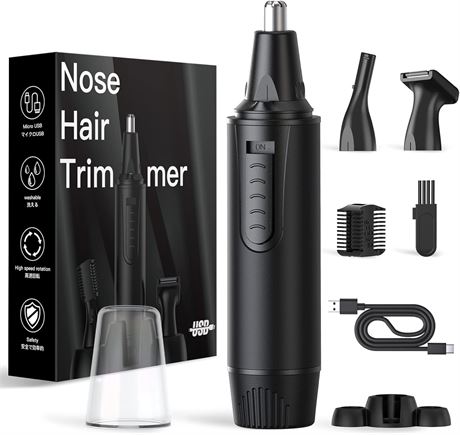 Ear and Nose Hair Trimmer - Rechargeable, IPX7 Waterproof, Dual Edge Blades