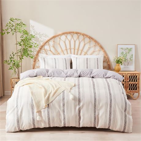 Housse de couette 3 pcs microfibre motif floral gris