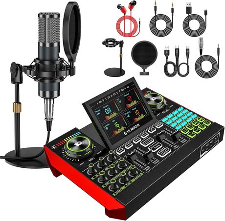 Kit podcast: carte son, mixeur et micro condensateur, effets vocaux