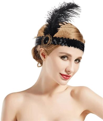 Accessoire Tête Plumer XuoAz 1920s, Tête de Plumes Vintage Noir