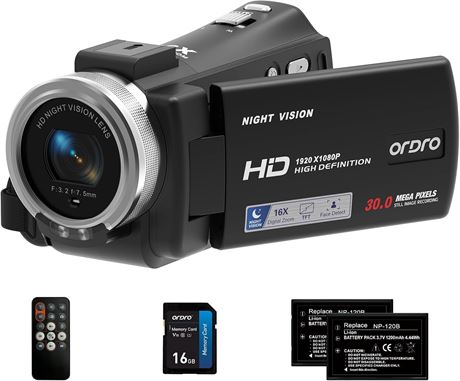 Ordro V12 Camcorder Full HD 1080P 15FPS 3.0 Inch LCD, 270  16x Zoom