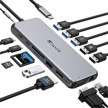 USB-C Laptop Docking Station Dual Display HDMI VGA 100W PD