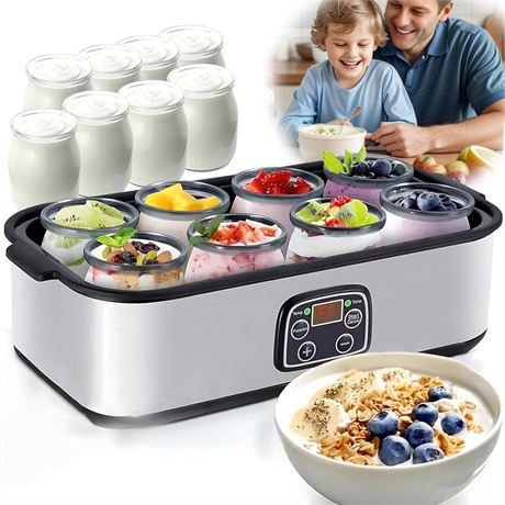Yaourti re Automatique Num rique LCD en Acier Inoxydable, 8 Pots Verre 6oz