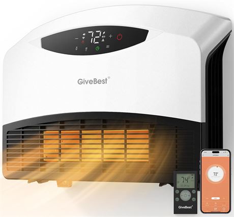 GiveBest Electric Wall Heater with WiFi & Remote, 1500W, 3 Modes, Indoor