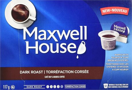 Maxwell House Dark Roast Coffee Pods 12-Pack, Compatible with Keurig K-Cup