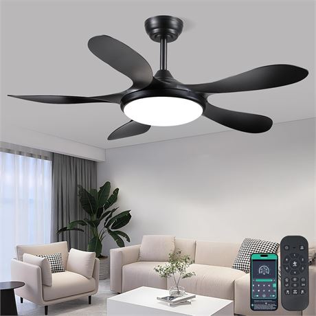 46-Inch Black Ceiling Fan with Lights and Remote, 5 Reversible Blades