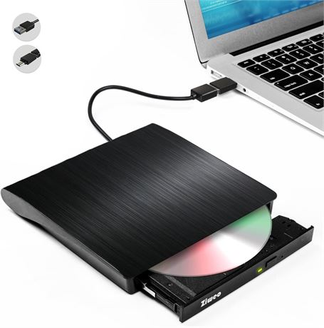 External CD/DVD Drive, USB 3.0 Type-C CD Burner, Windows/Mac/Linux