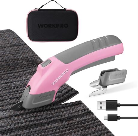 WORKPRO 4V Cordless Scissors 2 Blades for Fabric/Leather/Carpet/Cardboard