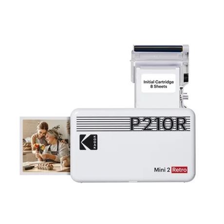 KODAK Mini 2 Retro Portable Photo Printer 2.1x3.4”, White + 8 Sheets