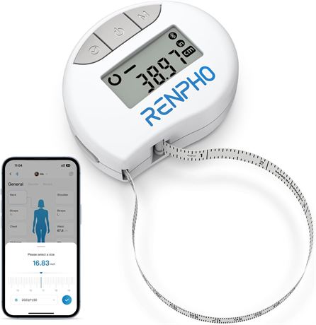 RENPHO Body Measuring Tape, Bluetooth Tape Measure, 60in/150cm, White