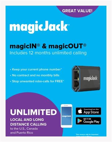 MagicJack VOIP Phone Adapter, Unlimited Calls to US/Canada, No Monthly Bill