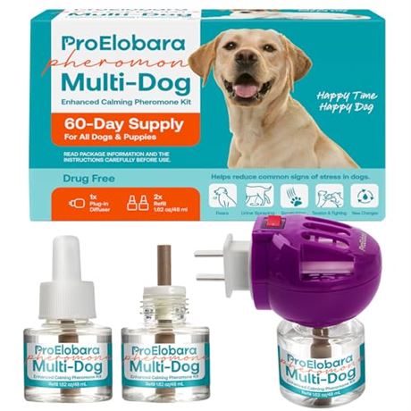 Dog Calming Diffuser Kit with 2 Pheromone Refills, 60-Day Anti-Anxiety
