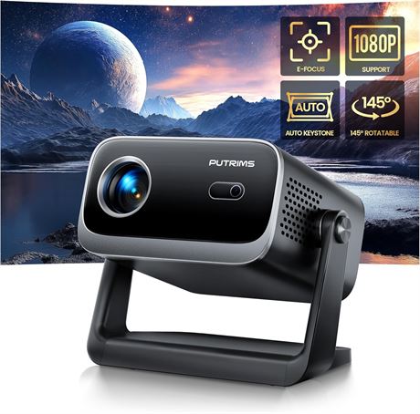 PUTRIMS S28 Mini Projector 1080P, Auto Focus, WiFi, Bluetooth, 200" Screen