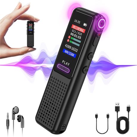 Digital Voice Recorder 64GB AI Noise Reduction Dictaphone with Microphone