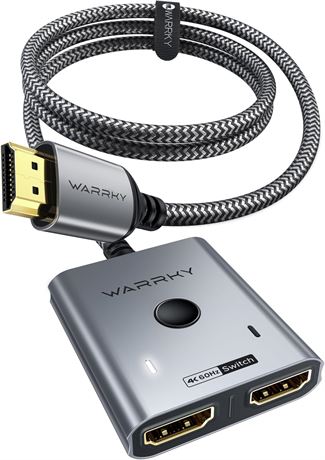 WARRKY HDMI Switch 4K60Hz 2x1, HDR 3D 1080p, for PS5/Xbox/Roku