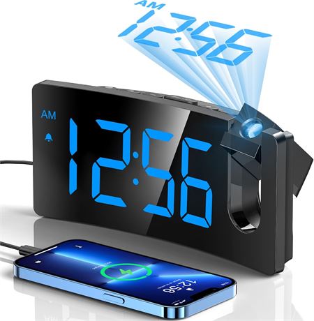 GOLOZA Projection Alarm Clock, Digital Clock with Modern Curved Design 180