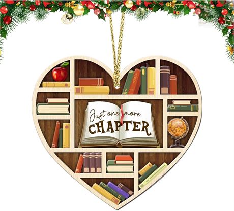 2 Pcs Christmas Tree Oraments, Christmas Ornaments 2024 Book Lovers Heart Shape