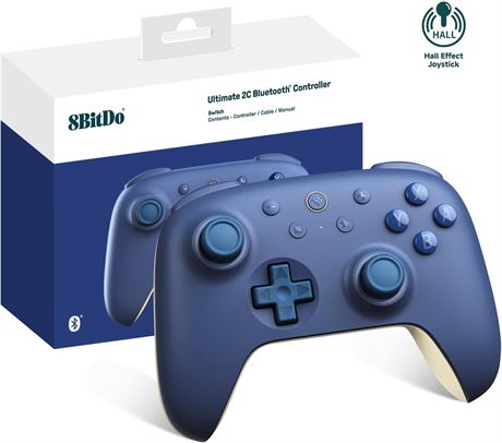 8Bitdo manette Bluetooth Ultimate 2C, Switch/PC, joystick Hall, bleu foncé
