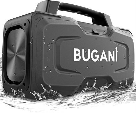 BUGANI 80W Bluetooth Speaker, IPX7 Waterproof, 24H Playtime, Handle, Black