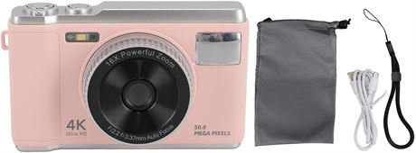 4K 50 MP Digital Camera for Teens Beginners with LCD Screen (Pink)