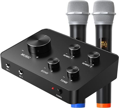 Rybozen Wireless Karaoke Mixer System, Dual Handheld Microphones, HDMI/AUX