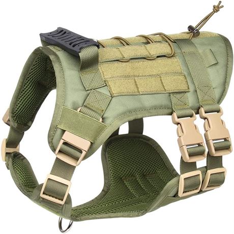 FEimaX Tactical Dog Harness No-Pull, Adjustable Vest for Medium Dogs Green