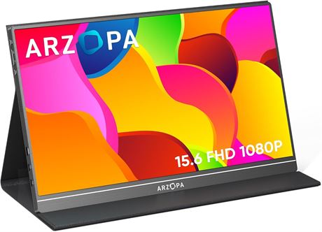 ARZOPA Portable Monitor 15.6' 1080P FHD USB-C HDMI HDR with Smart Cover