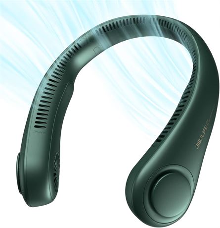 JISULIFE Bladeless Neck Fan, 4000mAh Rechargeable, 5 Speeds, Dark Green