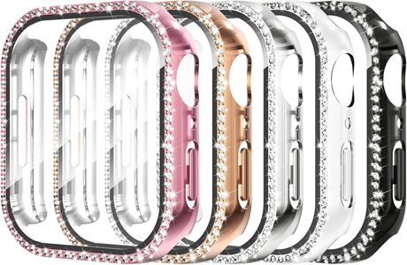 Simpeak 5-Pack 45mm Bling Case Glass Screen Protector for Apple Watch 8/7
