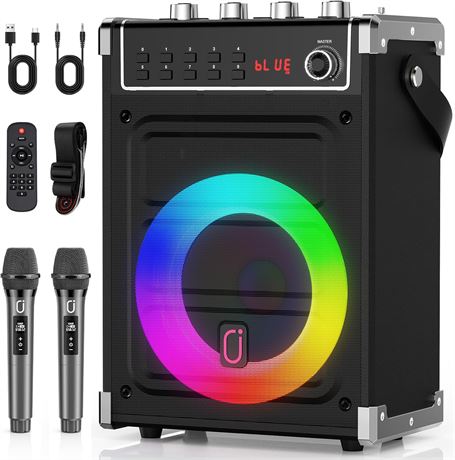 JYX Karaoke Machine with 2 Wireless Microphones, Portable Bluetooth Speaker