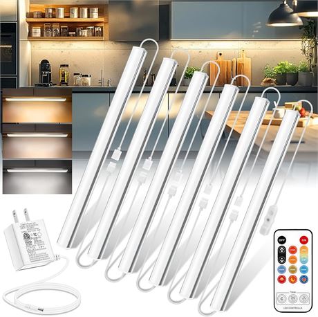 6-Pack Under Cabinet Lighting, 12 in, 60 LEDs, Plug-in, 5 CCT, Dimmable
